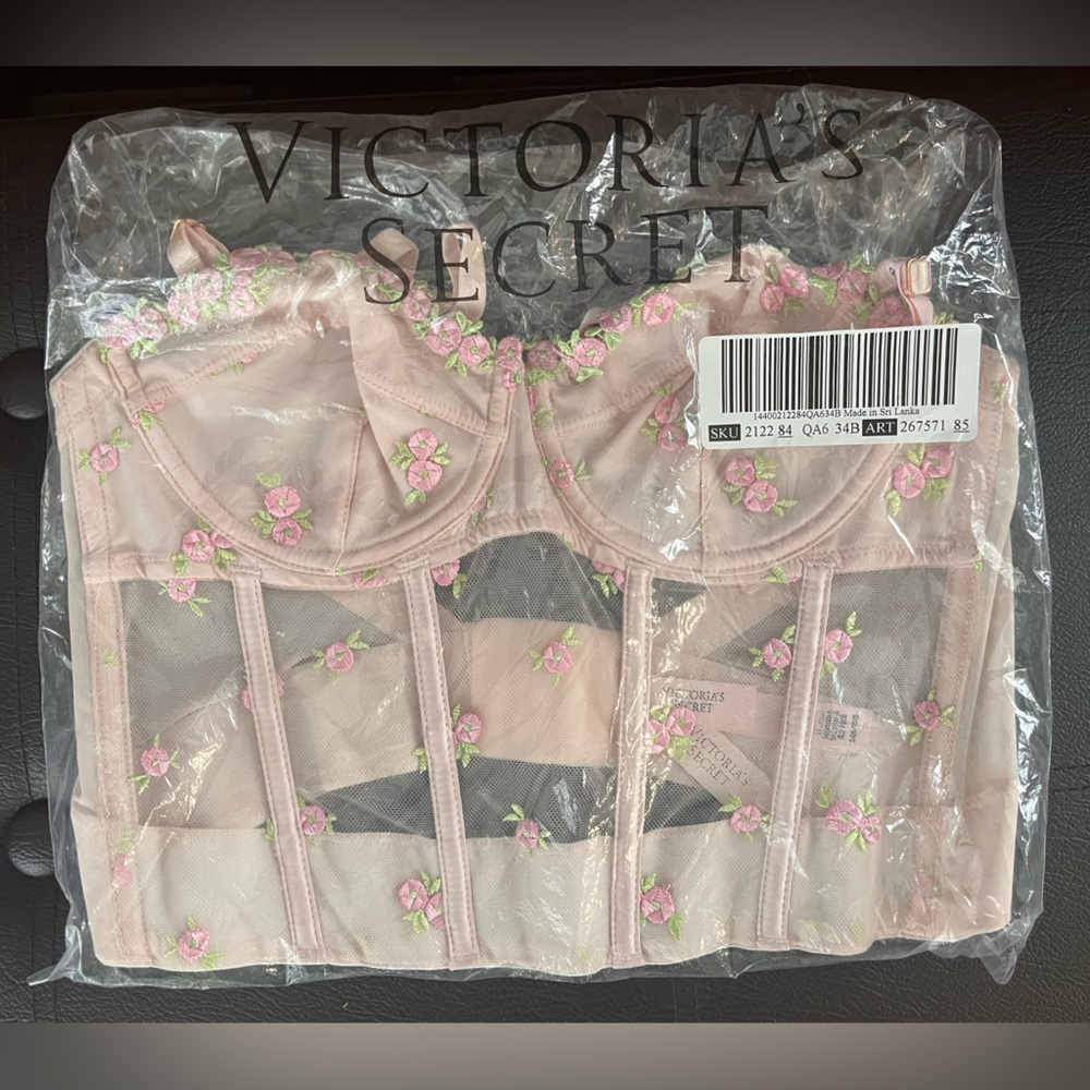 Victoria's Secret Pink Floral Embroidered Longline Bra